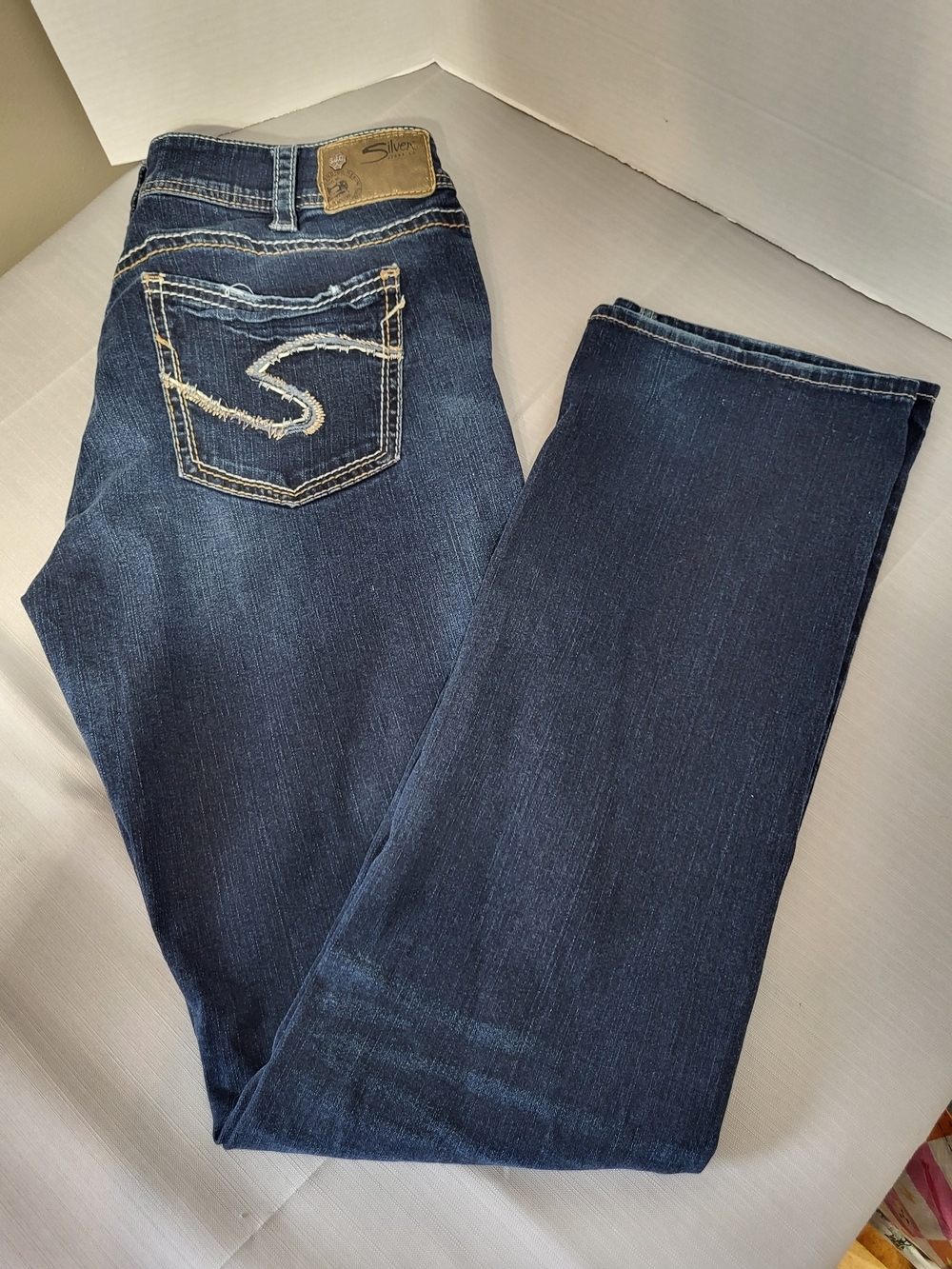 Silver Jeans Suki Dark Blue Mid Baby Bootcut Jeans, Size 31